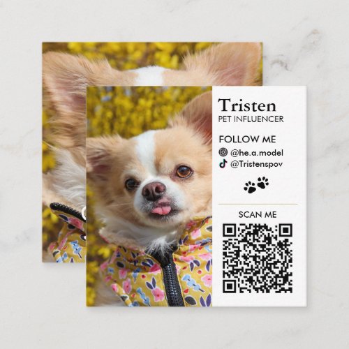 Personalized Social Media Double Photo QR Square Business Card