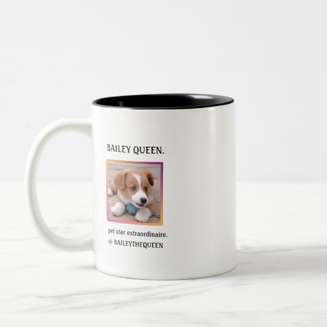 Personalized Social Media Insta Famous Pet Photo Two-Tone Coffee Mug (Left)