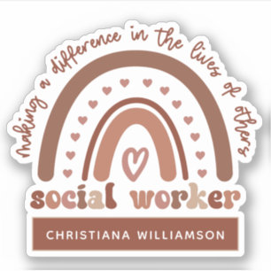 Personalized Social Worker Boho Rainbow Sticker