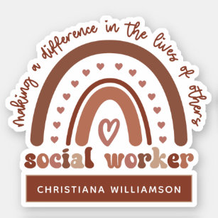 Personalized Social Worker Boho Rainbow Sticker