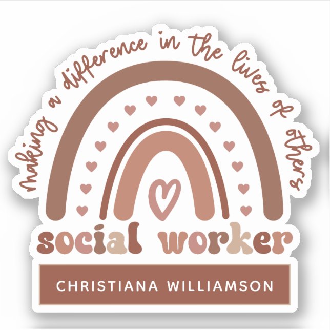 Personalized Social Worker Boho Rainbow Sticker (Front)