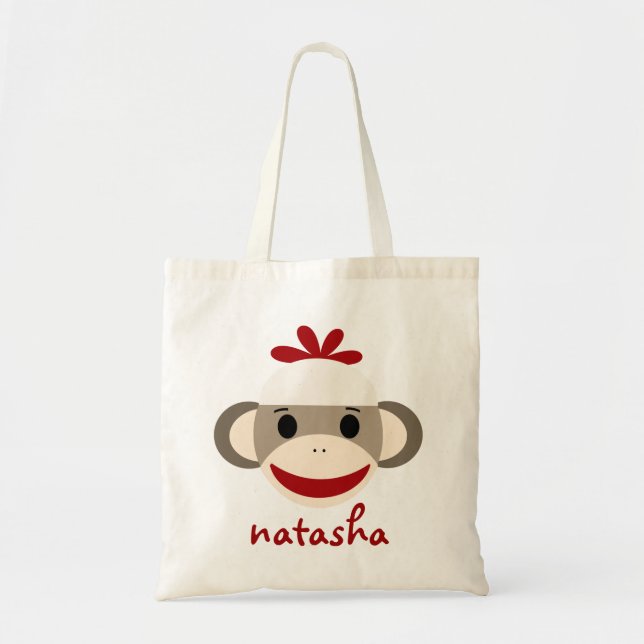 Personalized Sock Monkey Bookbag Tote Bag (Front)