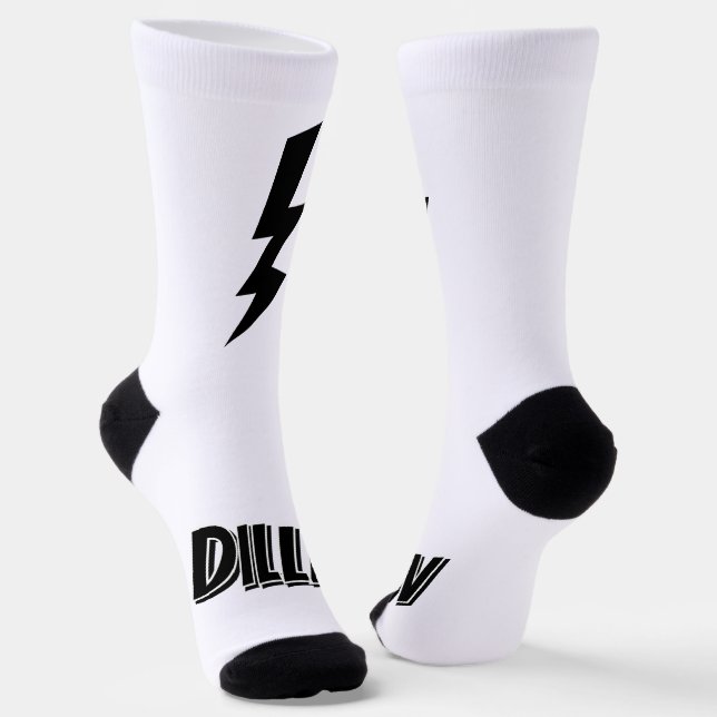 Personalized socks with lightning bolt design (Angled)