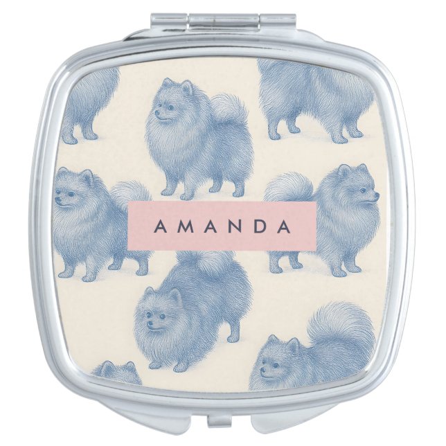 Personalized Soft and Cute Pomeranian Pattern Compact Mirror (Front)