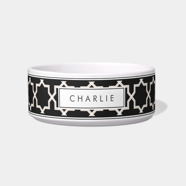 Personalized Soft Beige & Eerie Black Pattern Bowl (Front)