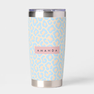 Personalized Soft Blue Leopard Print Insulated Tumbler