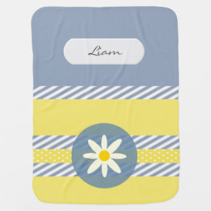 Personalized Soft Blue Yellow Baby Blanket