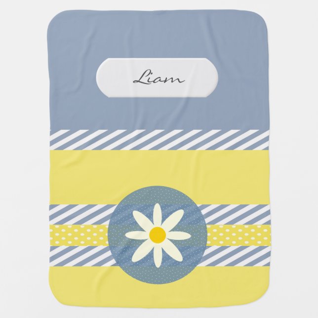 Personalized Soft Blue Yellow Baby Blanket (Front)