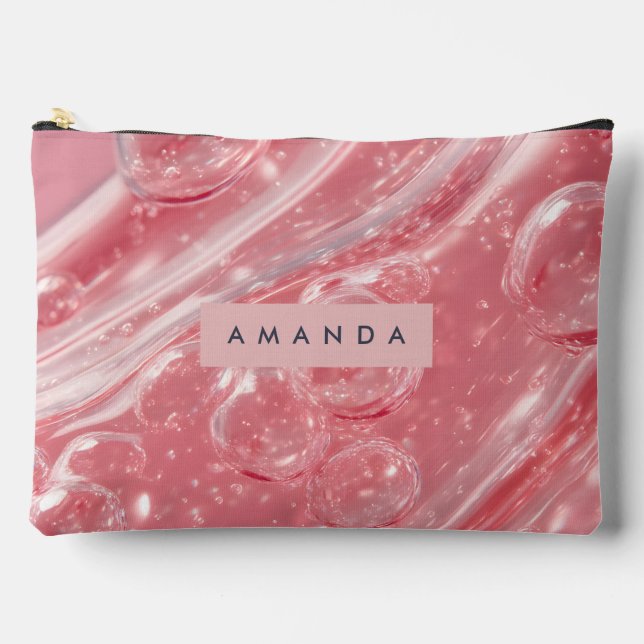 Personalized Soft Blush Bubble Swirl Glossy Pink Accessory Pouch (Front)