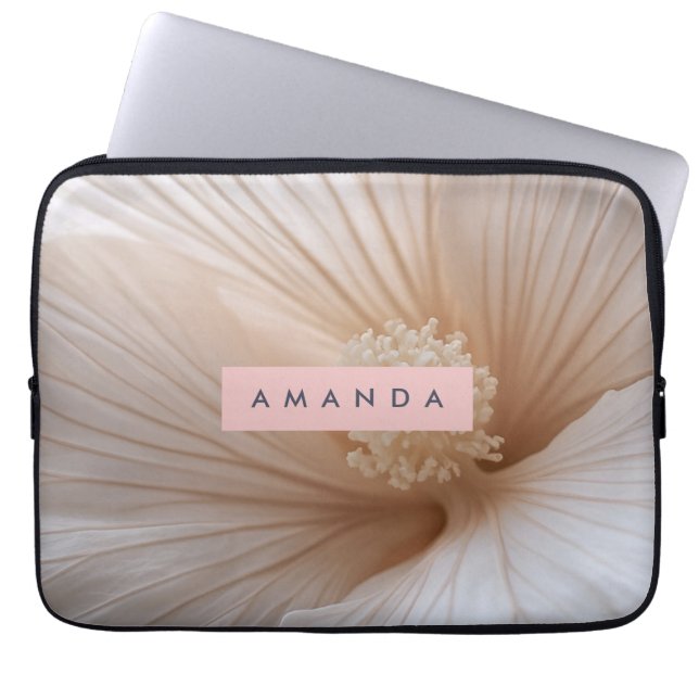 Personalized Soft Blush Petal Bloom Floral Design Laptop Sleeve (Front)