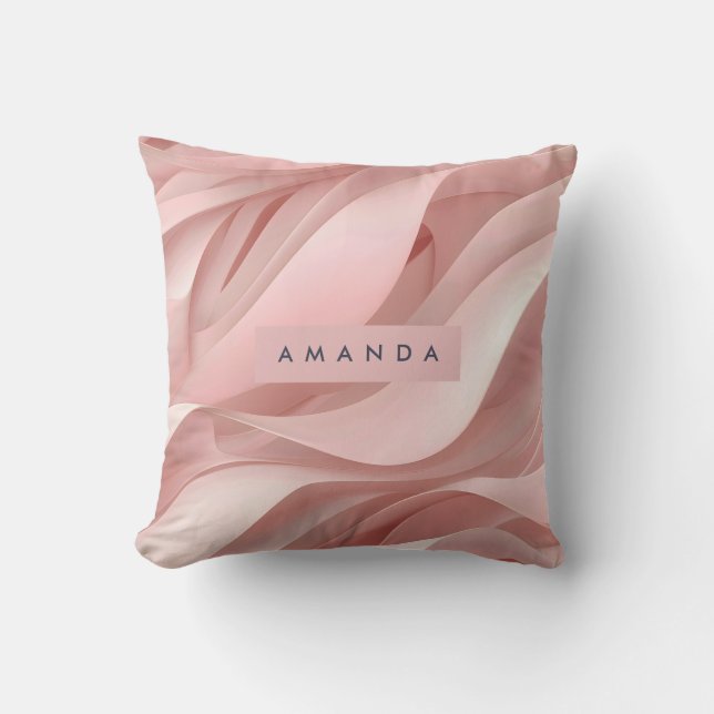 Personalized Soft Blush Pink Abstract Flow Design Throw Pillow (Front)