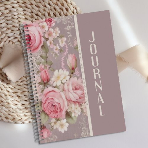 Personalized Soft Blush Pink Rose Floral Journal 