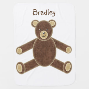 Personalized Soft Brown Teddy Bear Baby Blanket