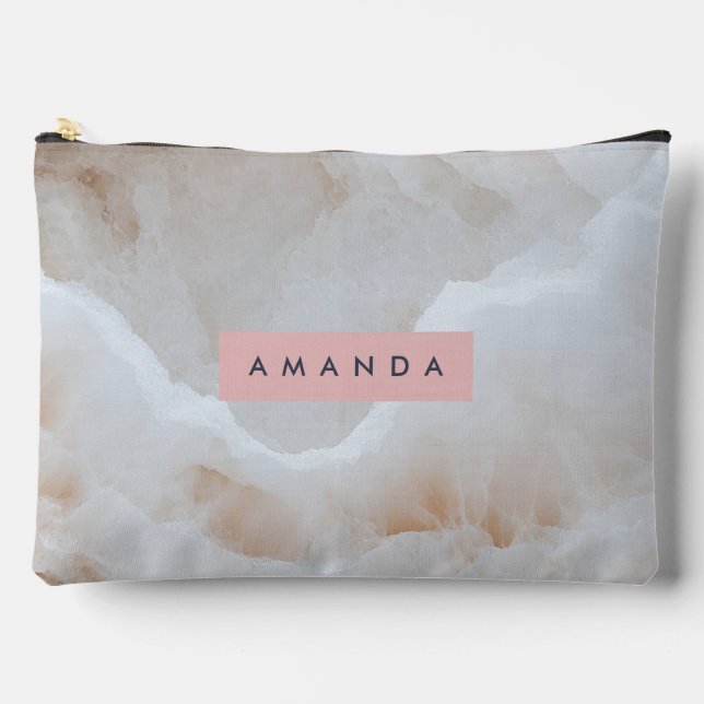 Personalized Soft Cream Onyx Marble Texture  Accessory Pouch (Front)