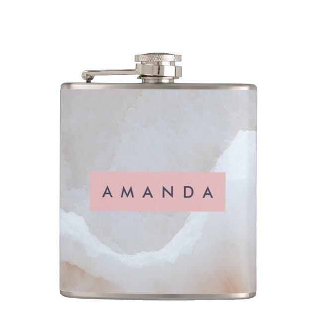 Personalized Soft Cream Onyx Marble Texture  Flask (Front)