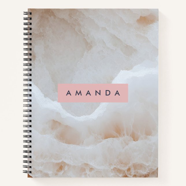 Personalized Soft Cream Onyx Marble Texture  Notebook (Front)