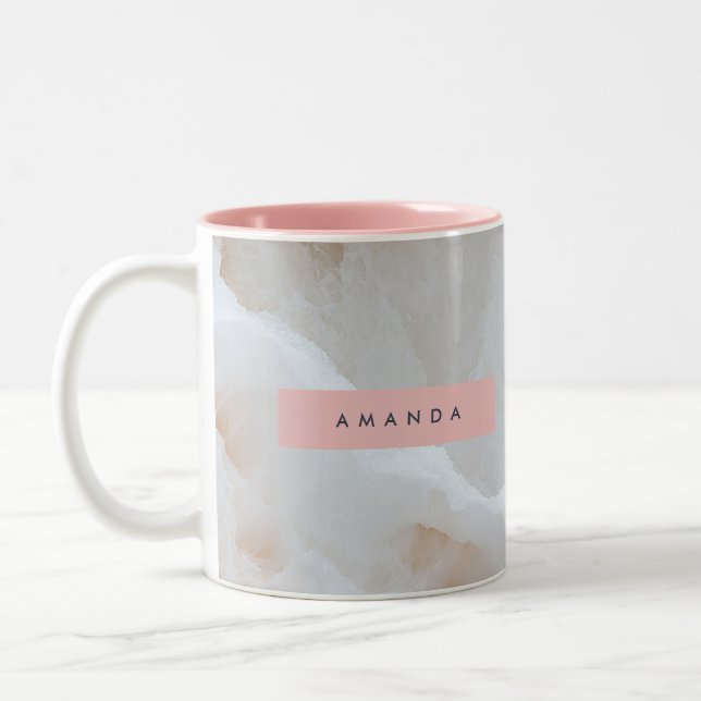 Personalized Soft Cream Onyx Marble Texture  Two-Tone Coffee Mug (Left)