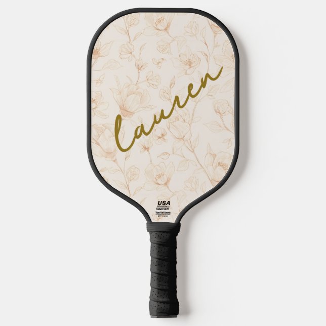 Personalized Soft Florals Name Pickleball Design Paddle (Front)