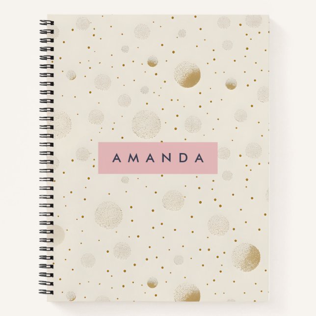 Personalized Soft Gold Polka Dot Minimalist Style Notebook (Front)