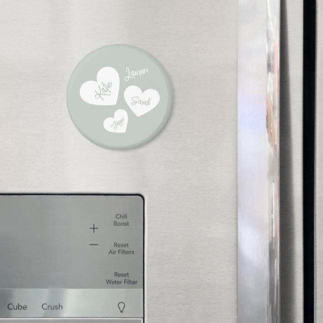 Personalized Soft Green Blue Mother's Hearts Magnet (In Situ (Fridge))