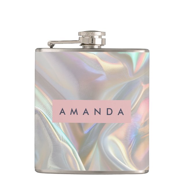 Personalized Soft Iridescent Pearl Shimmer Flask (Front)