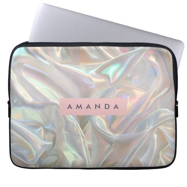 Personalized Soft Iridescent Pearl Shimmer Laptop Sleeve (Front)