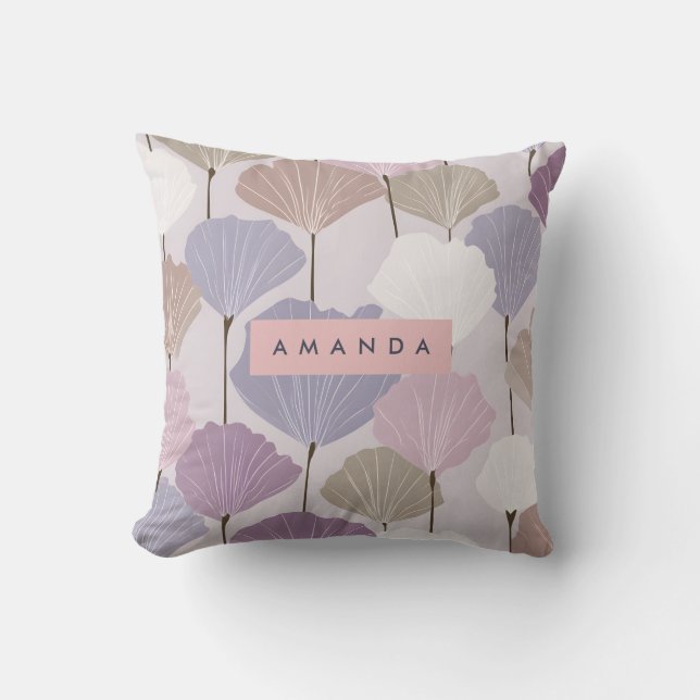 Personalized Soft Mauve and Lilac Floral Elegance Throw Pillow (Front)