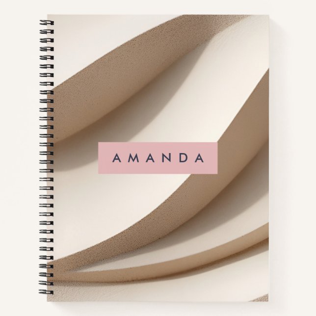 Personalized Soft Minimal Beige Wave Style Notebook (Front)