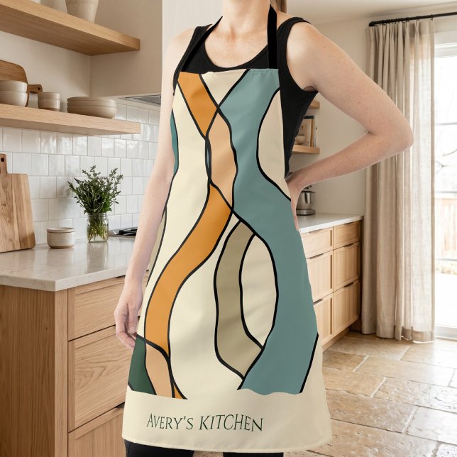 Personalized Soft Modern Kitchen Abstract Apron (Custom Kitchen Name Boho Abstract Mid Century Gift Apron)