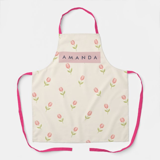 Personalized Soft Pastel Blush Pink Tulip  Apron (Front)