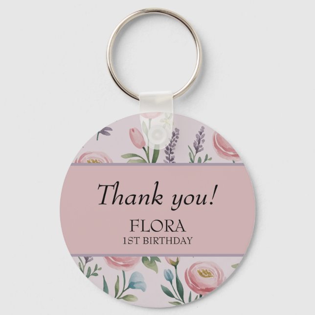 Personalized Soft Pastel Floral Roses & Tulips Keychain (Front)