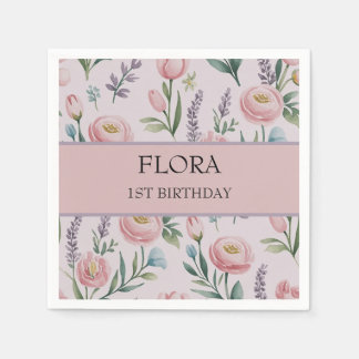 Personalized Soft Pastel Floral Roses & Tulips Napkins