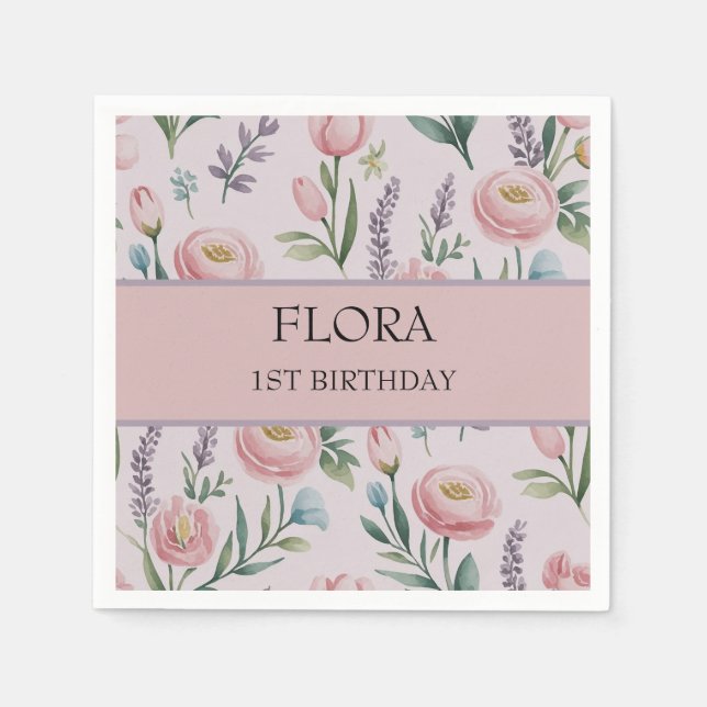 Personalized Soft Pastel Floral Roses & Tulips Napkins (Front)