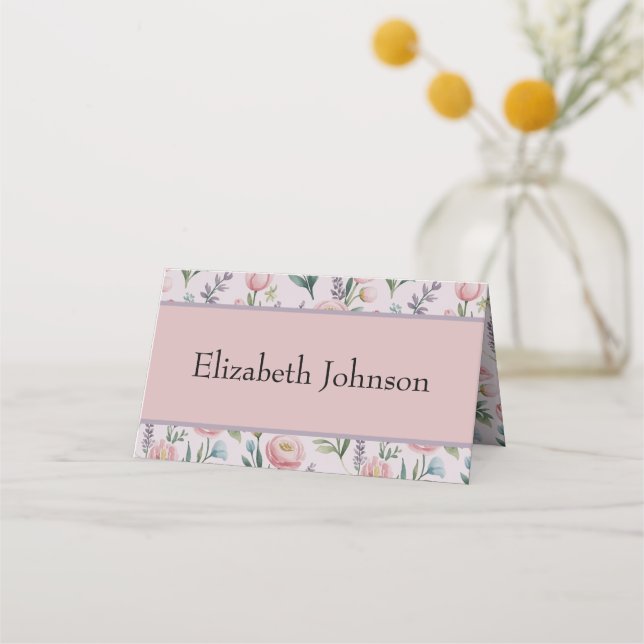 Personalized Soft Pastel Floral Roses & Tulips Place Card (Front)