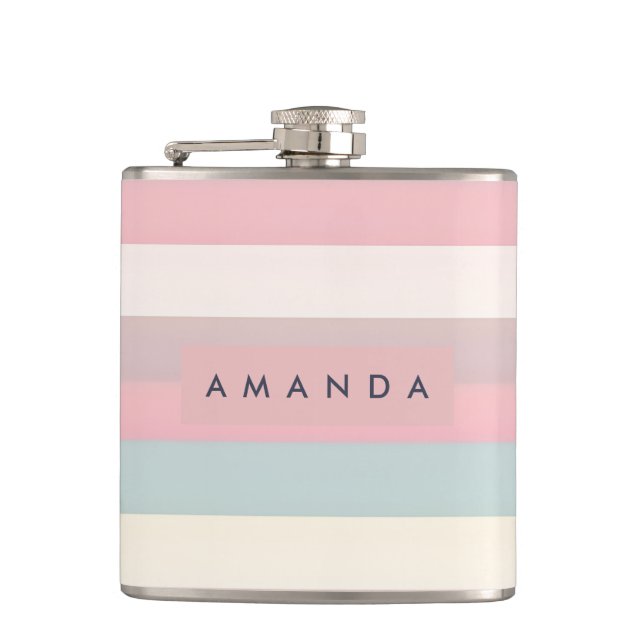 Personalized Soft Pastel Rainbow Stripes Flask (Front)