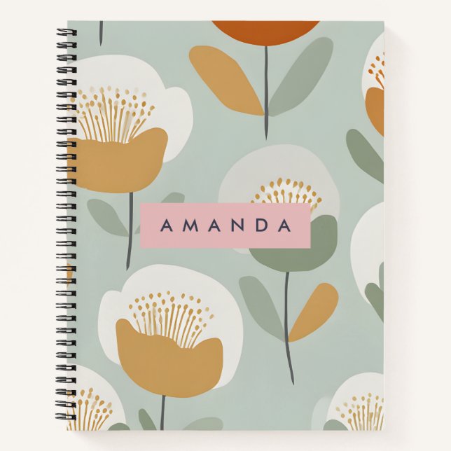Personalized Soft Pastel Retro Flower Design Notebook (Front)