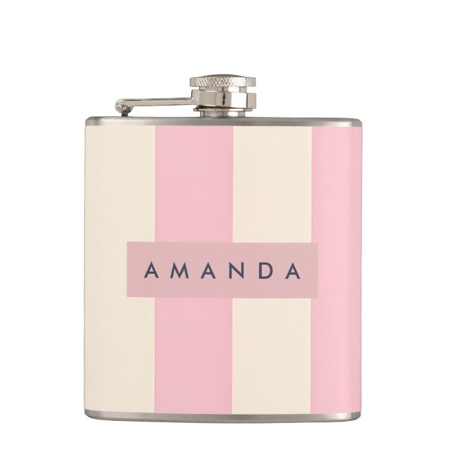 Personalized Soft Pink and Cream Stripe Flask (Front)