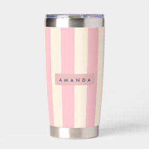 Personalized Soft Pink and Cream Stripe Insulated Tumbler