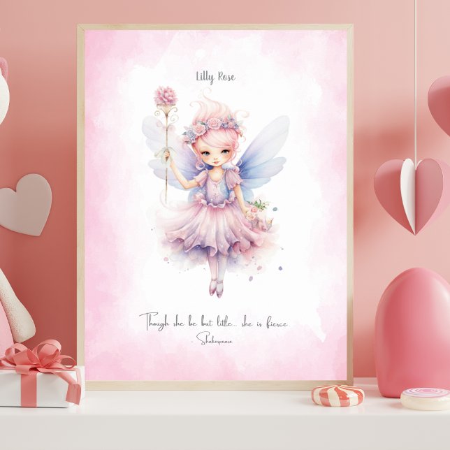 Personalized Soft Pink Fairy Nursery Wall Art (Fairy Nursery Art - Personalized)