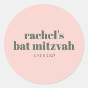 Personalized Soft Pink Green Modern Bat Mitzvah Classic Round Sticker