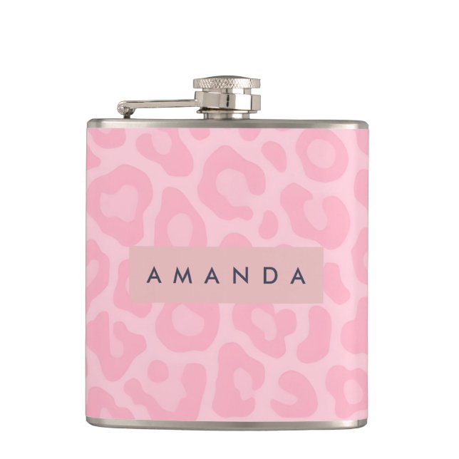 Personalized Soft Pink Leopard Print Flask (Front)