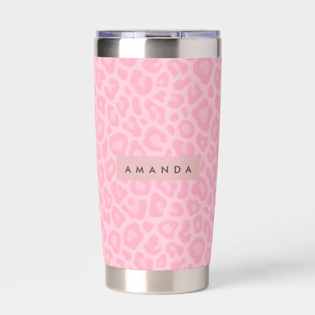 Personalized Soft Pink Leopard Print Insulated Tumbler (Front)