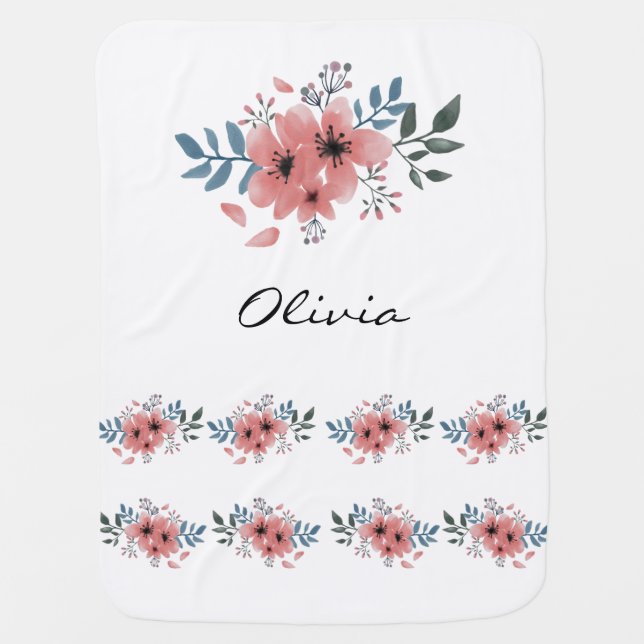 Personalized Soft Pink Sakura Flower Baby Blanket (Front)