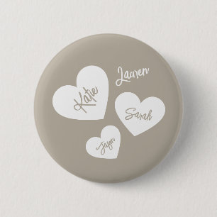 Personalized Soft Whisper Beige Mother's Hearts Button