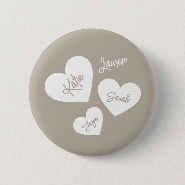 Personalized Soft Whisper Beige Mother's Hearts Button (Front)