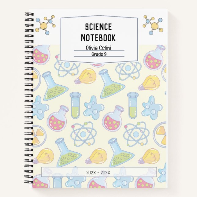 Personalized Soft Yellow Playful Science Notebook  (Front)