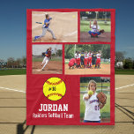Personalized Softball 5 Photo Collage Name Team # Fleece Blanket<br><div class="desc">This personalized custom softball fleece blanket features your 5 photos, softball player's name, jersey number and team name. Personalize with action shots, a team photo, field photo, etc. Easily change the background color to match the team's colors - just click customize and then the small eye dropper. The perfect photo...</div>