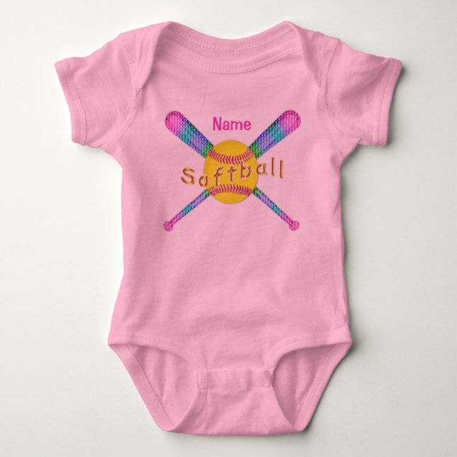 Personalized Softball Baby One Piece TuTu Bodysuit (Front)
