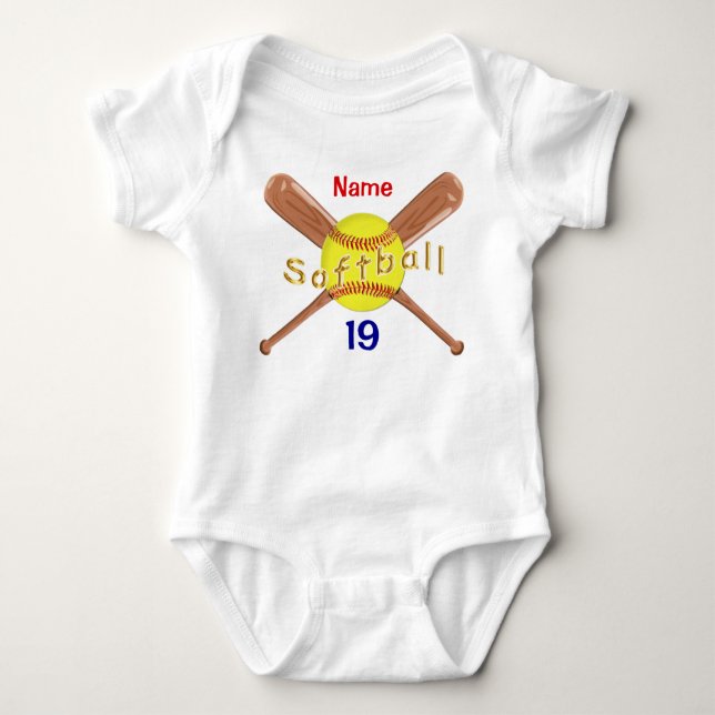 Personalized Softball Baby Shower, Softball Tutu Baby Bodysuit (Front)