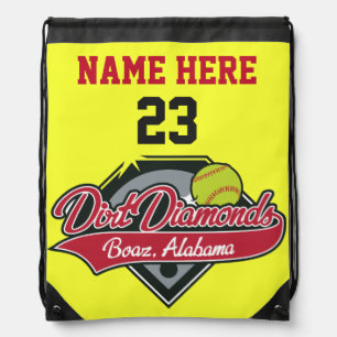 Personalized Softball Back Pack Name, Number, Logo Drawstring Bag